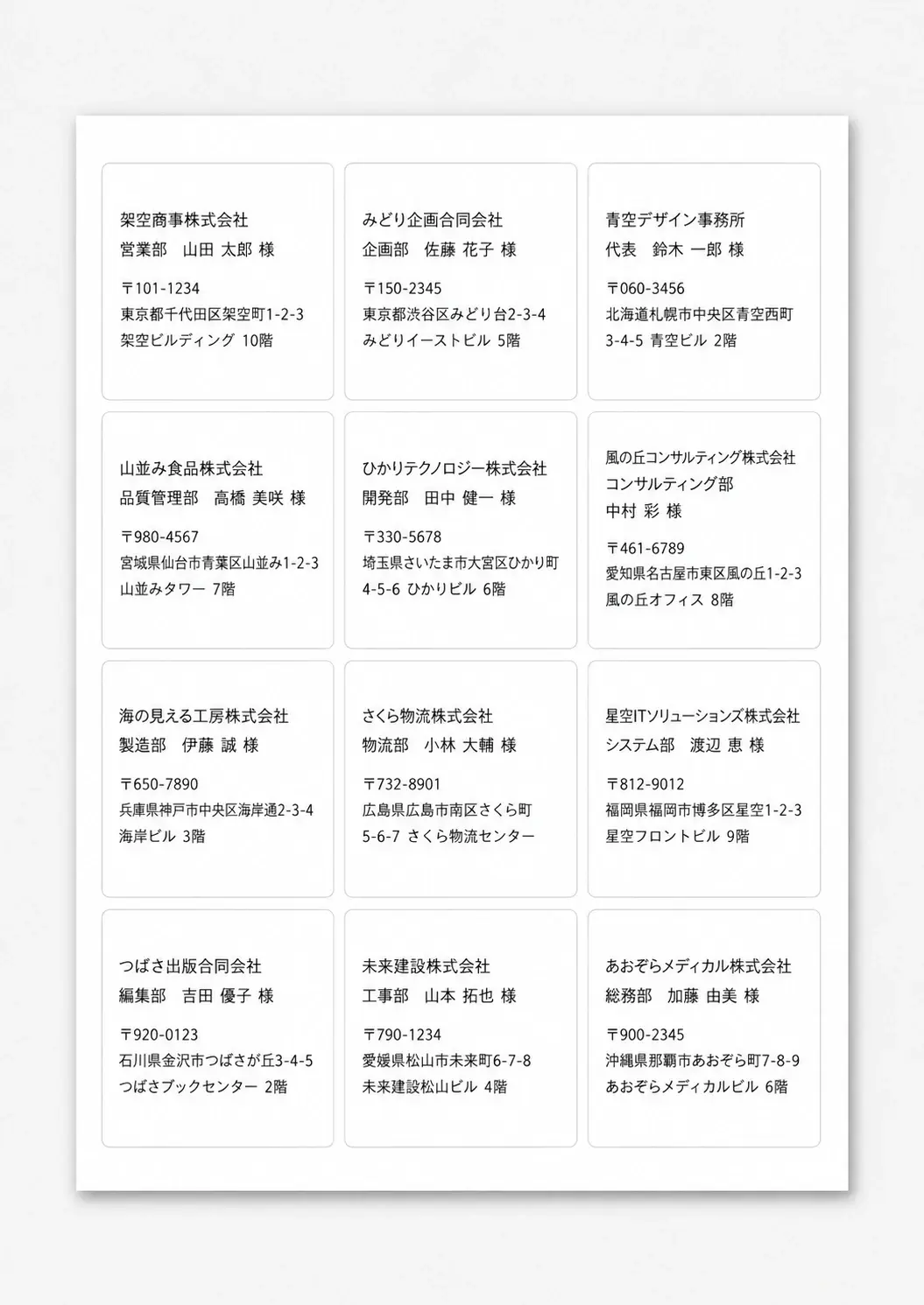 CSVから作成したA4・12面の宛名ラベル